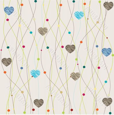 Cute vector background with vintage hearts