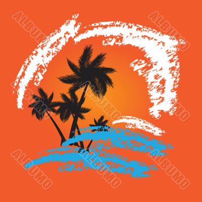 Summer background with grunge beach palms