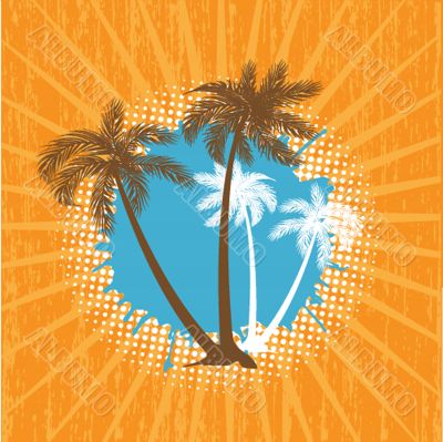 Summer background with grunge beach palms
