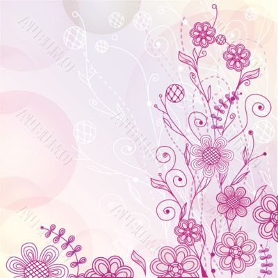 Vintage floral card with handdrawn flowers