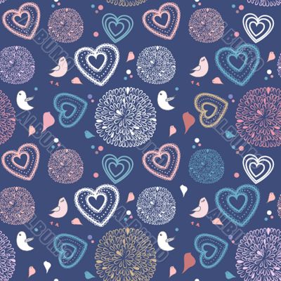 Seamless pattern with hearts and flowers
