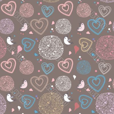Seamless pattern with hearts and flowers