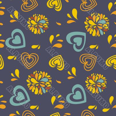 Seamless pattern with hearts and flowers