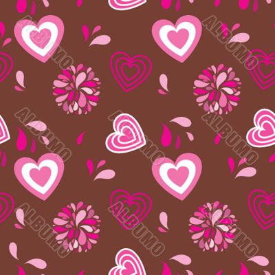 Seamless pattern with hearts and flowers