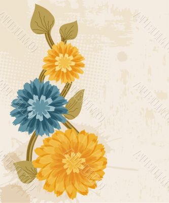 Bright greetings card with flowers and buttons