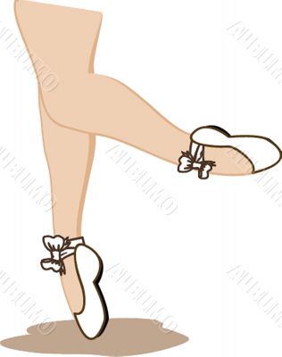 Detail of ballet dancer`s feet isolated on white