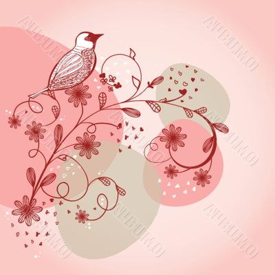 Cute greetings card with birds on a swing