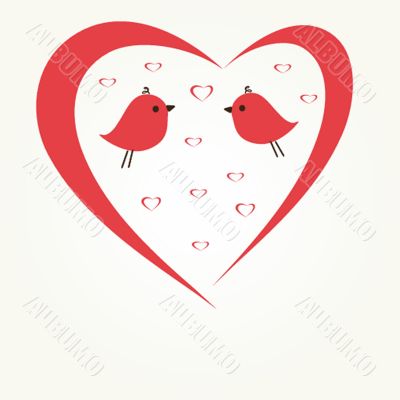 Cute greetings card with birds on a swing