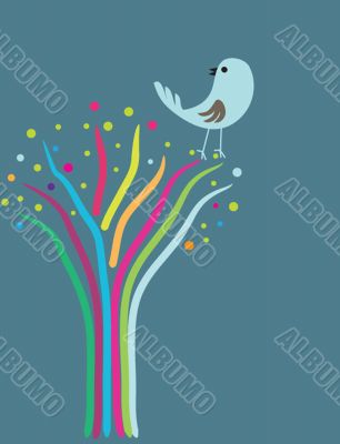 Cute greetings card with birds on a swing