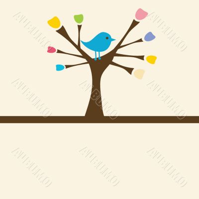 Cute greetings card with birds on a swing
