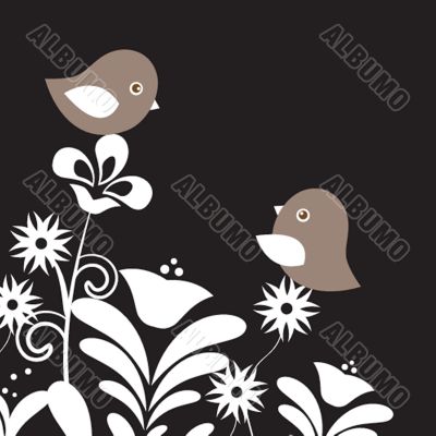 Cute greetings card with birds on a swing