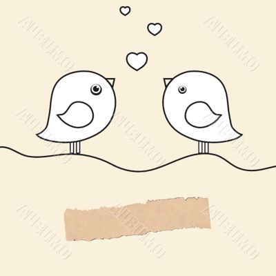 Cute greetings card with birds on a swing