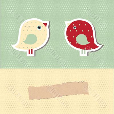 Cute greetings card with birds on a swing