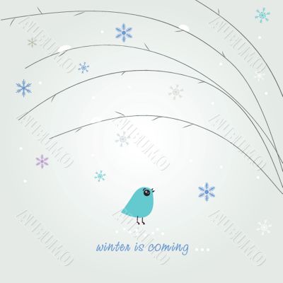 Cute greetings card with birds on a swing