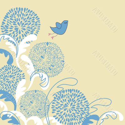 Cute greetings card with birds on a swing