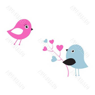 Cute greetings card with birds on a swing