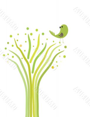 Cute greetings card with birds on a swing