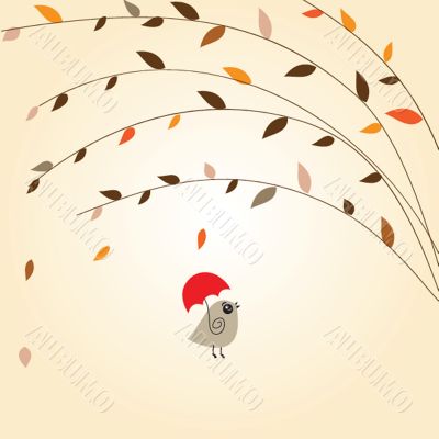 Cute greetings card with birds on a swing