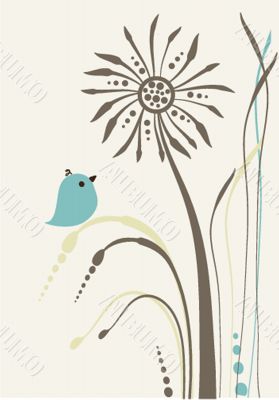 Cute greetings card with birds on a swing