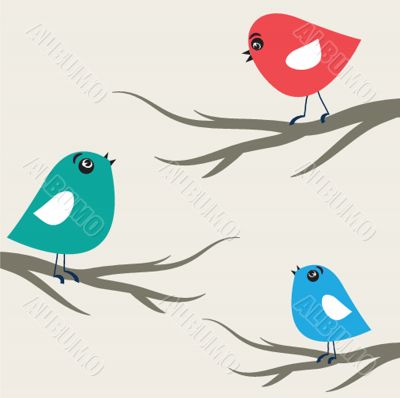 Cute greetings card with birds on a swing