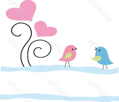 Cute greetings card with birds on a swing