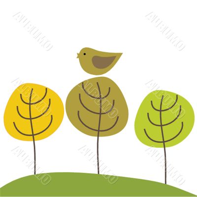 Cute greetings card with birds on a swing