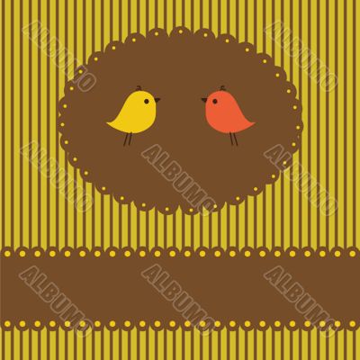Cute greetings card with birds on a swing