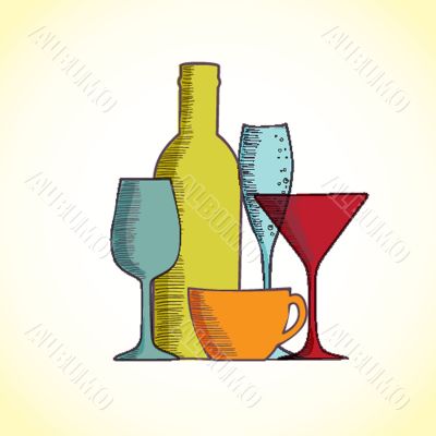 Abstract background with glass bottles