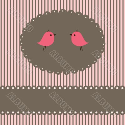 Cute greetings card with birds on a swing