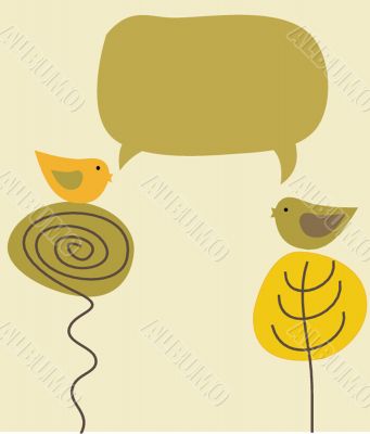 Cute greetings card with birds on a swing