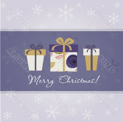 Greeting christmas card with present box