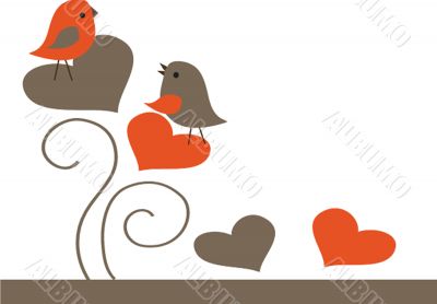 Cute greetings card with birds on a swing