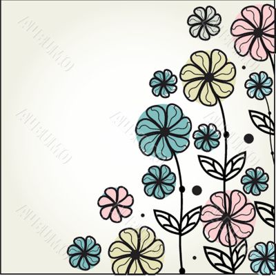 Vintage card with hand drawn flowers