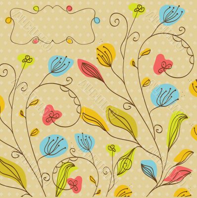 Vintage vector frame on floral background