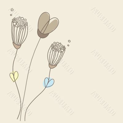 Vintage card with hand drawn flowers