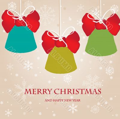 Holiday bells on snowflakes background