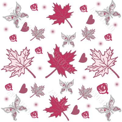 Abstract  background with leaves, butterflies and roses