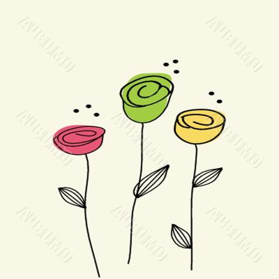 Vintage card with hand drawn flowers