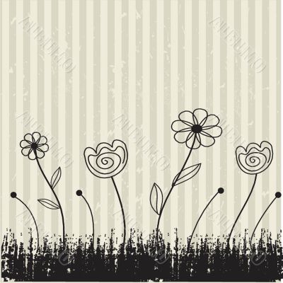 Vintage card with hand drawn flowers