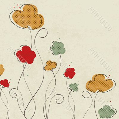 Vintage card with hand drawn flowers