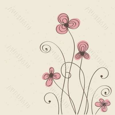 Vintage card with hand drawn flowers