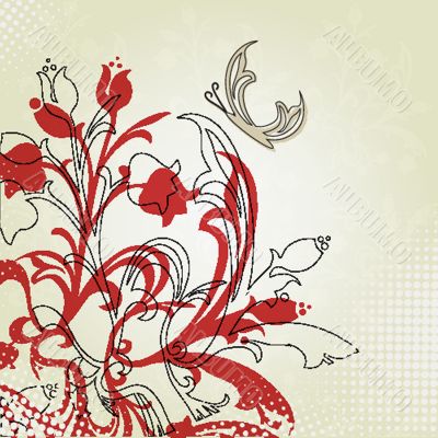 Vintage card with hand drawn flowers