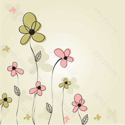 Vintage card with hand drawn flowers