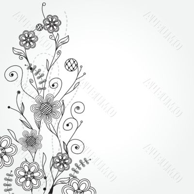 Vintage card with hand drawn flowers