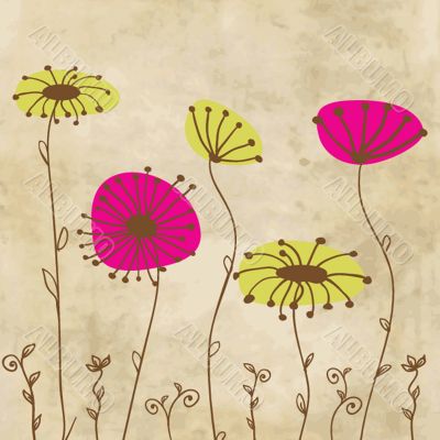 Vintage card with hand drawn flowers