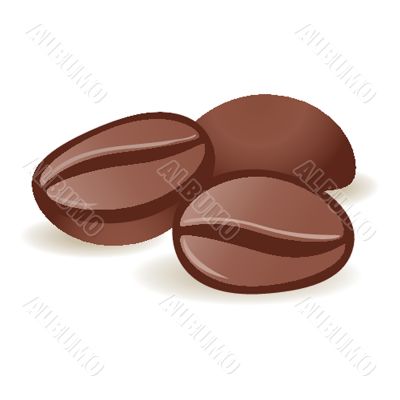 Three isolated coffee beans on  background.