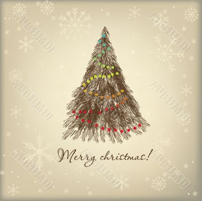 Christmas background with Christmas tree, vector illustration.