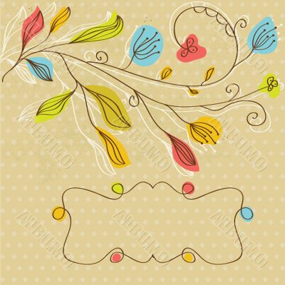 Vintage card with hand drawn flowers