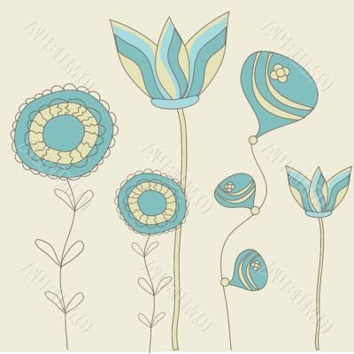 Vintage card with hand drawn flowers