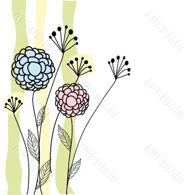 Vintage card with hand drawn flowers